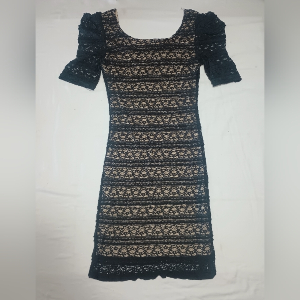 Liberty Love Womens Small Elegant Cocktail Black Knit Lace Dress CLEARANCE!